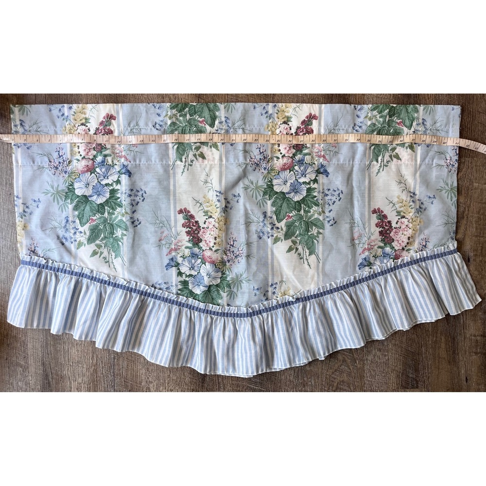 Vintage Cottagecore blue flora; Valance Swag Curtain with ruffle hem